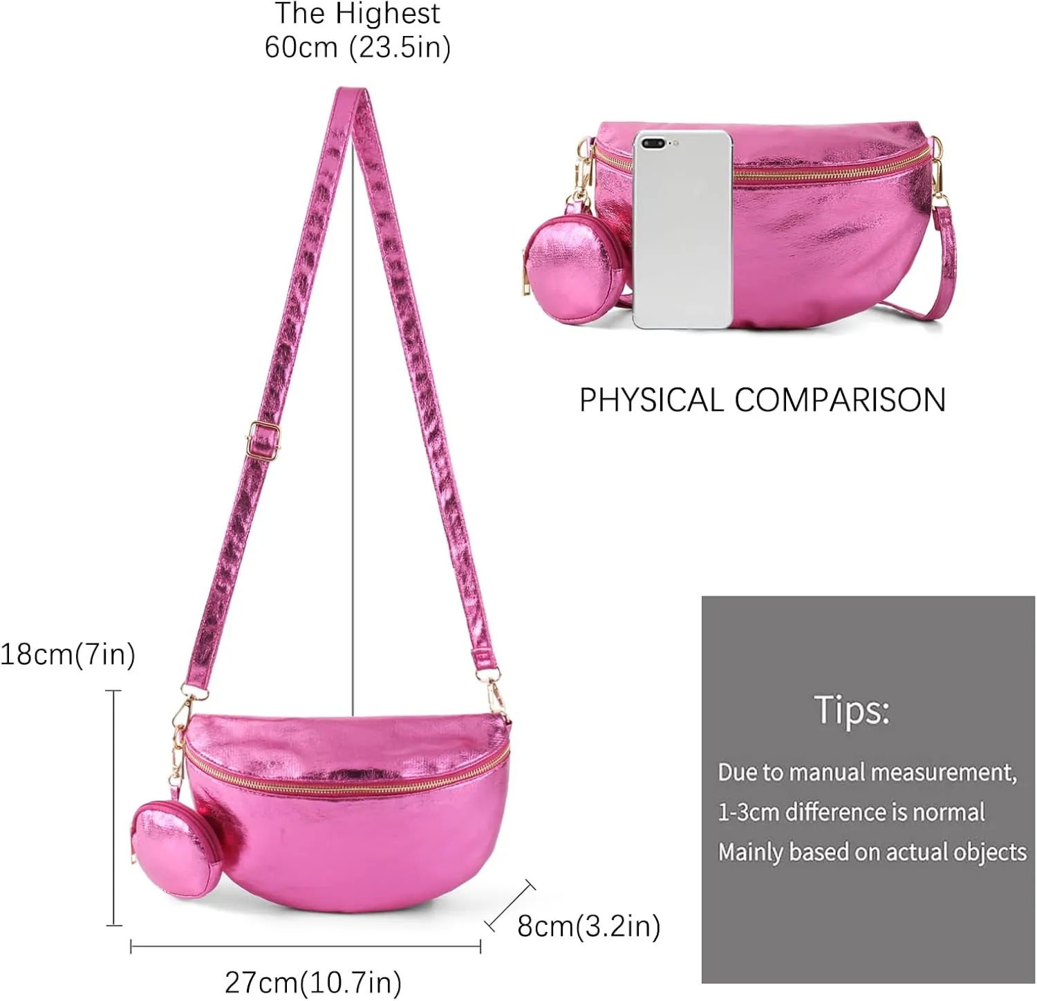 Crossbody Bags for Women Fashion Sling Purse Shoulder Bag Fanny Pack Leather Causal Chest Bum Bag Cross Body Purse (Rose)