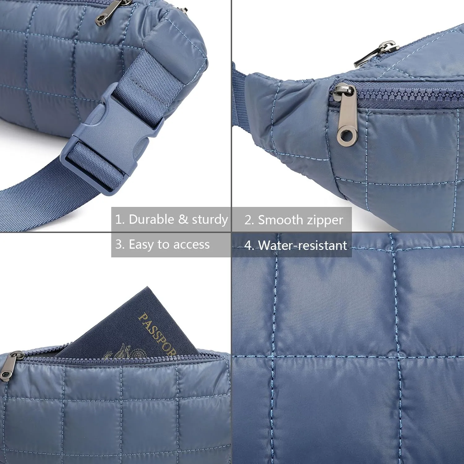 Crossbody Bags for Women - Quilted Waist Packs Sling Purse Shoulder Bag Fanny Pack Nylon Causal Chest Bum Bag Cross Body Purse Belt Bag