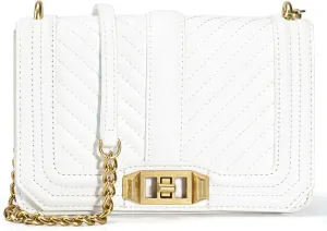 Crossbody Bags for Women, Small Quilted Designer Leather Handbags, Womens Crossbody Purse, Shoulder Bag w/Chain Strap (White)
