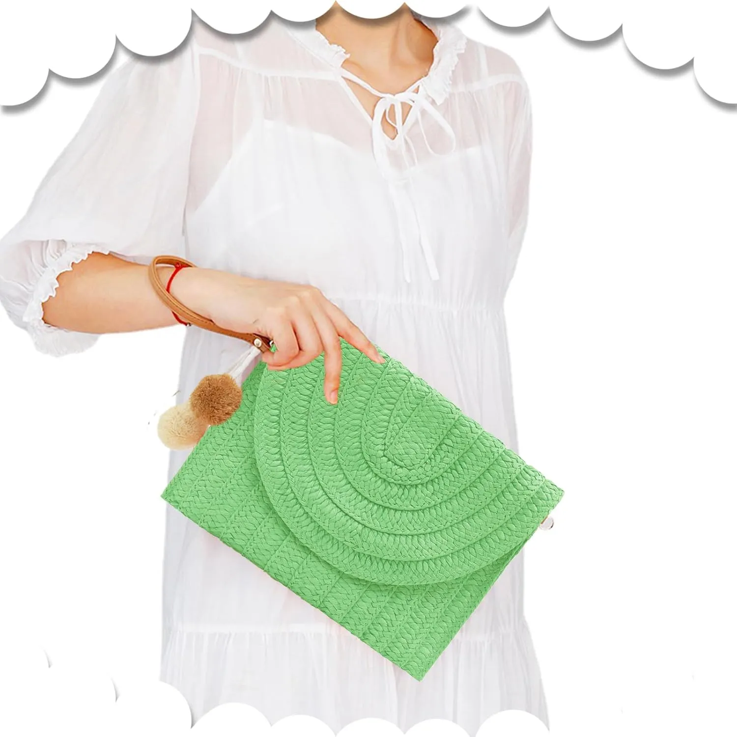 Crossbody Bags for Women, Straw Clutch Purses, Bohemian Handmade Woven Envelope Package