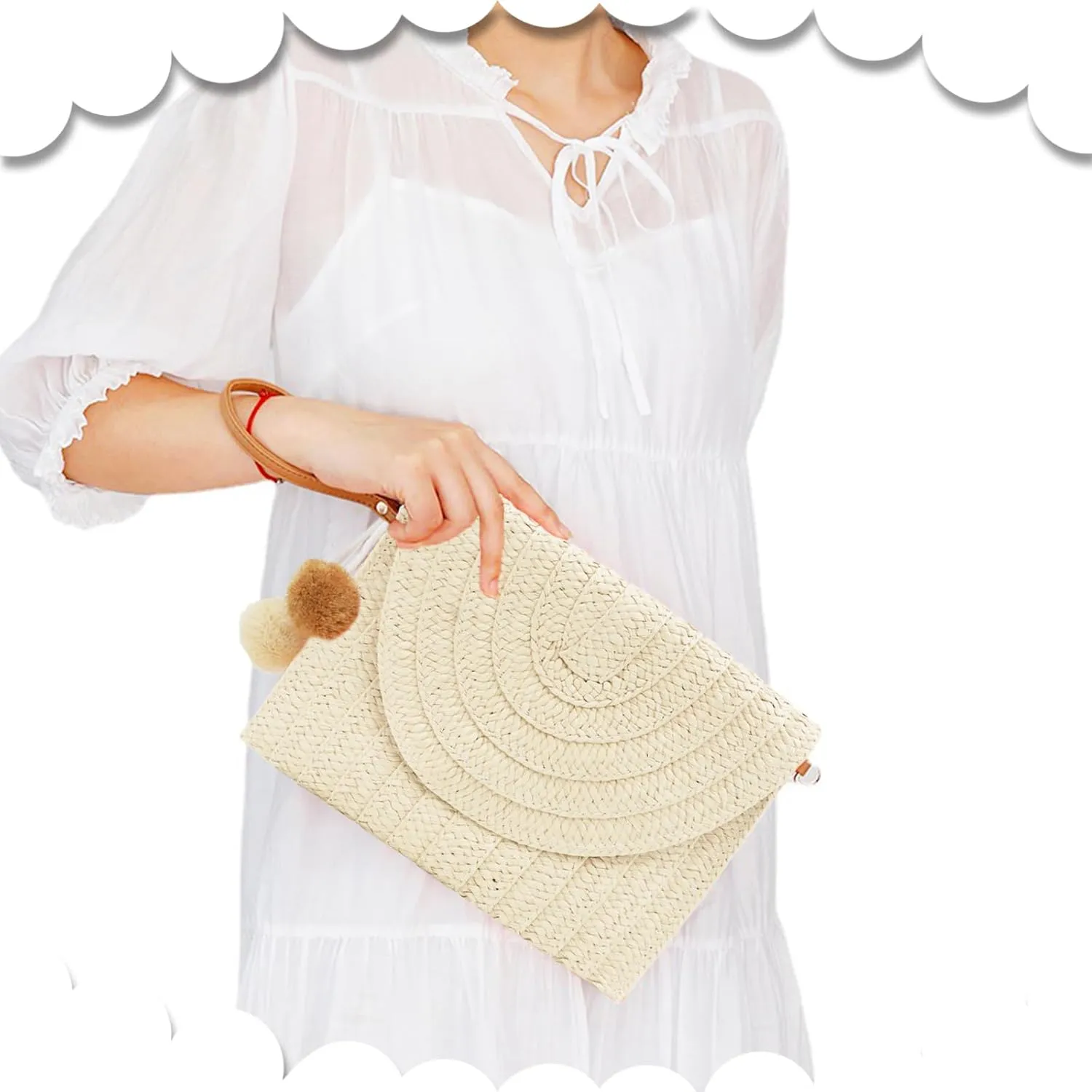 Crossbody Bags for Women, Straw Clutch Purses, Bohemian Handmade Woven Envelope Package
