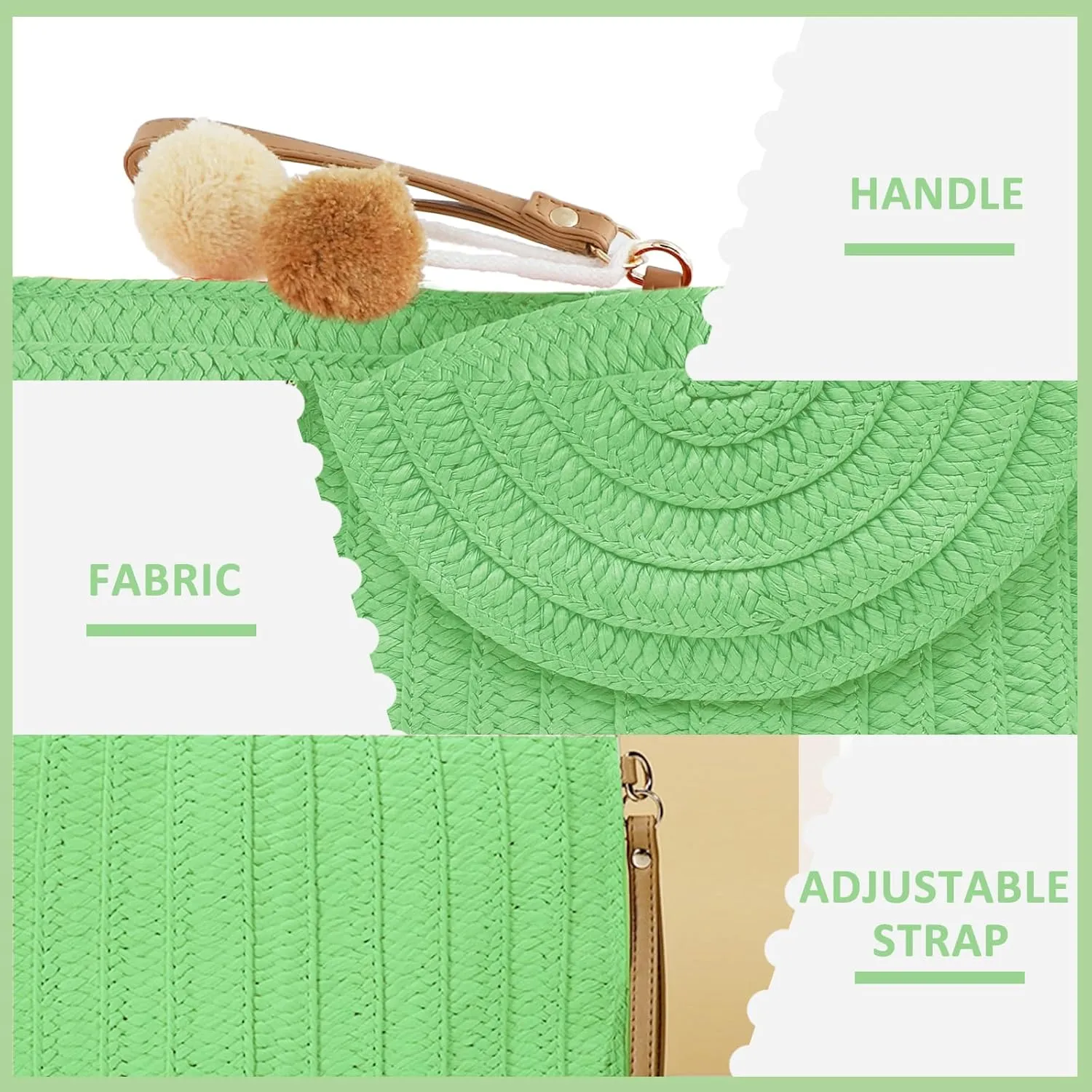 Crossbody Bags for Women, Straw Clutch Purses, Bohemian Handmade Woven Envelope Package
