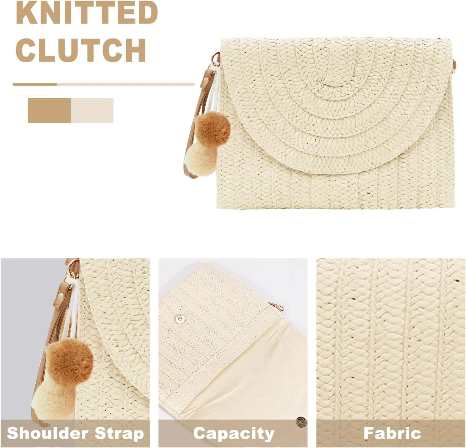 Crossbody Bags for Women, Straw Clutch Purses, Bohemian Handmade Woven Envelope Package
