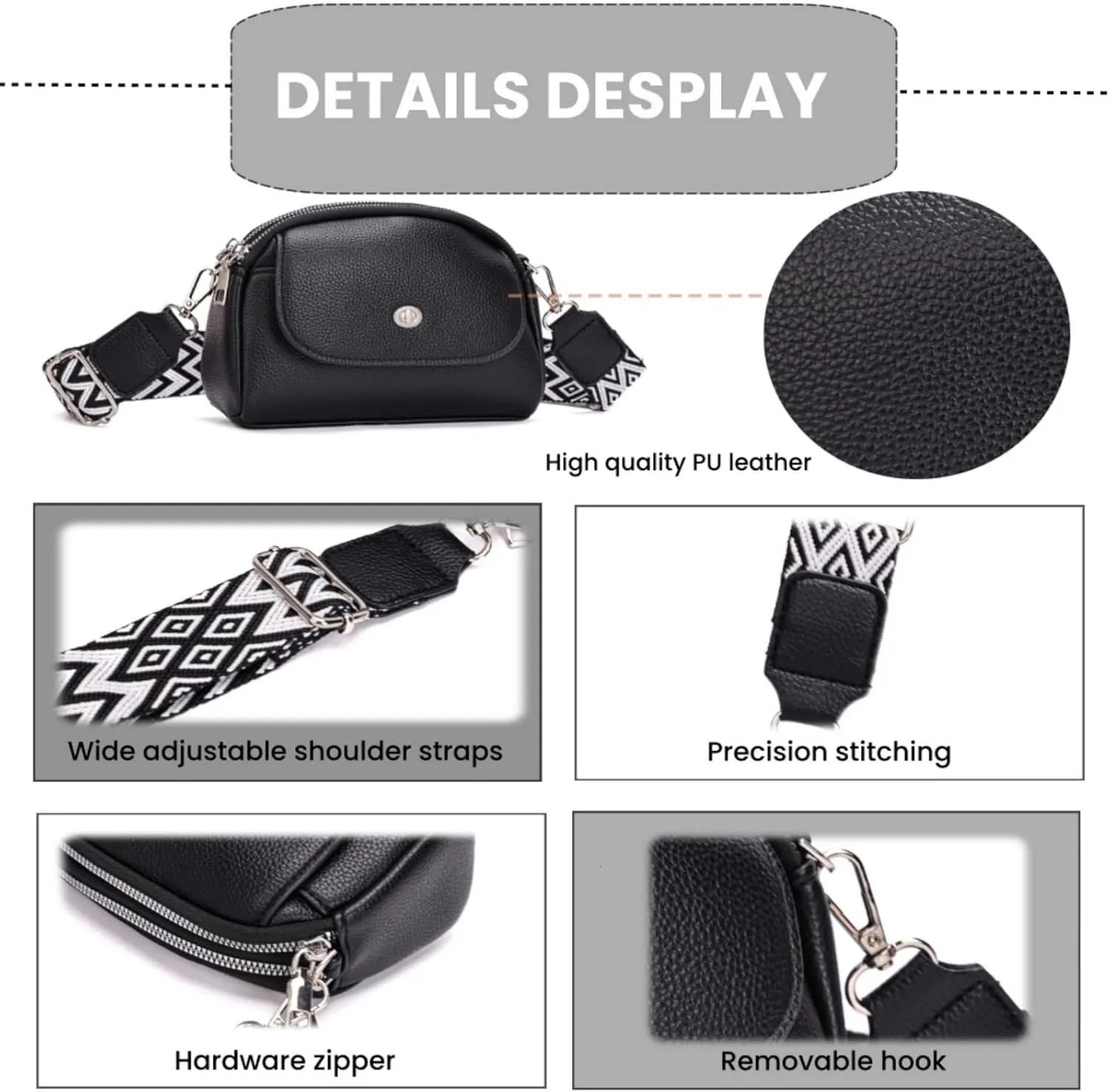 Crossbody Bags for Women, Vegan Leather Crossbody Purses with Wide Strap