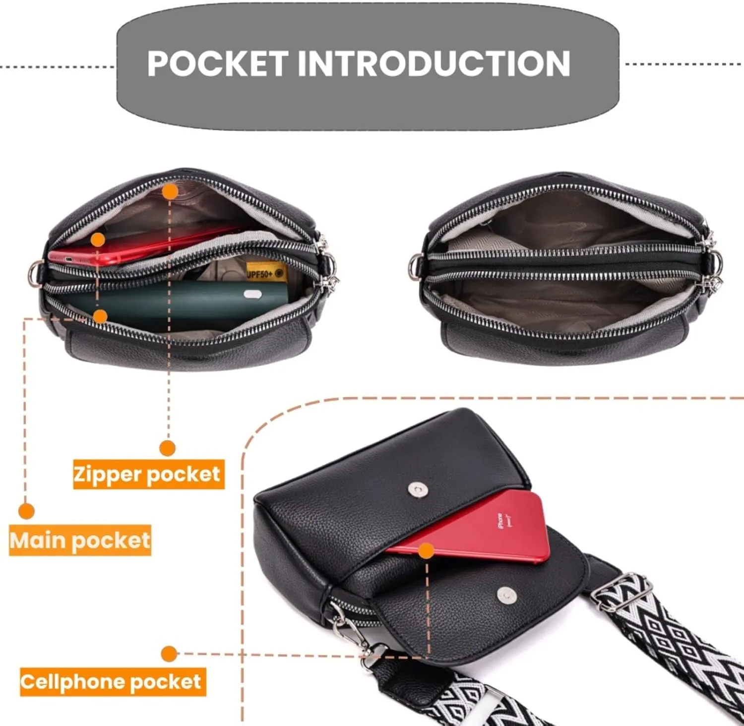 Crossbody Bags for Women, Vegan Leather Crossbody Purses with Wide Strap