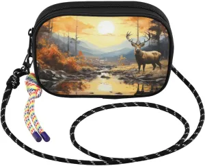 Crossbody Bags for Women Vintage Elk Autumn River Cell Phone Purses Women's Shoulder Handbag Wallet Purse with Rope Pendant