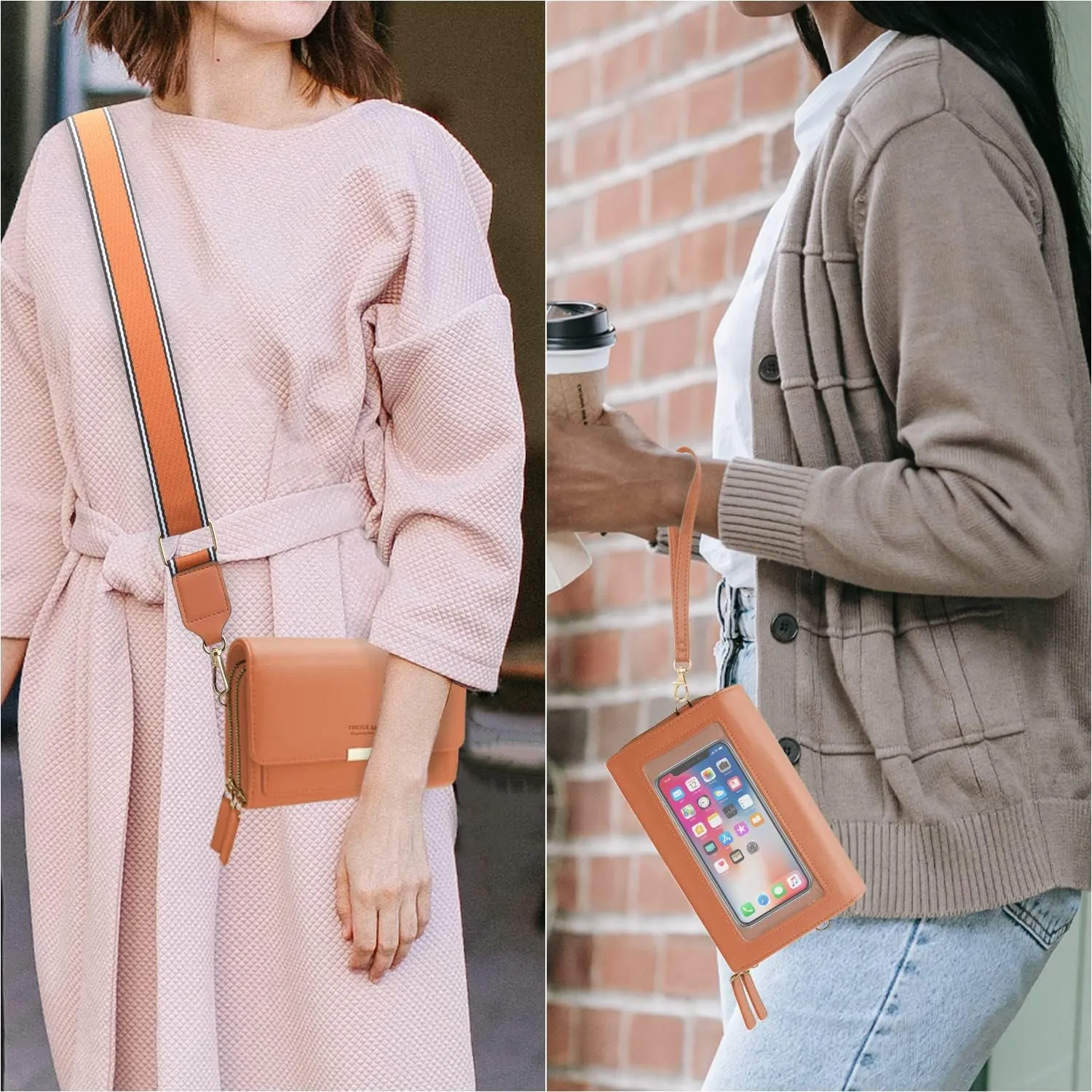 CrossBody Bags with Touchscreen Cell Phone Purse Window Zipper Pocket,RFID Blocking Card Holder iPhone bag for Women