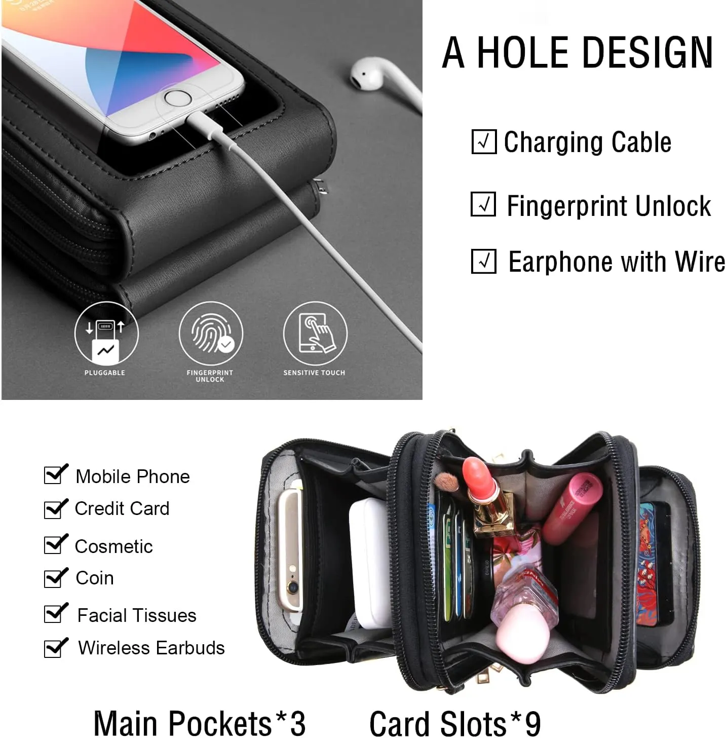 Crossbody Cellphone Purse Women Touch Screen Bag RFID Blocking Wallet Handbag Shoulder Strap