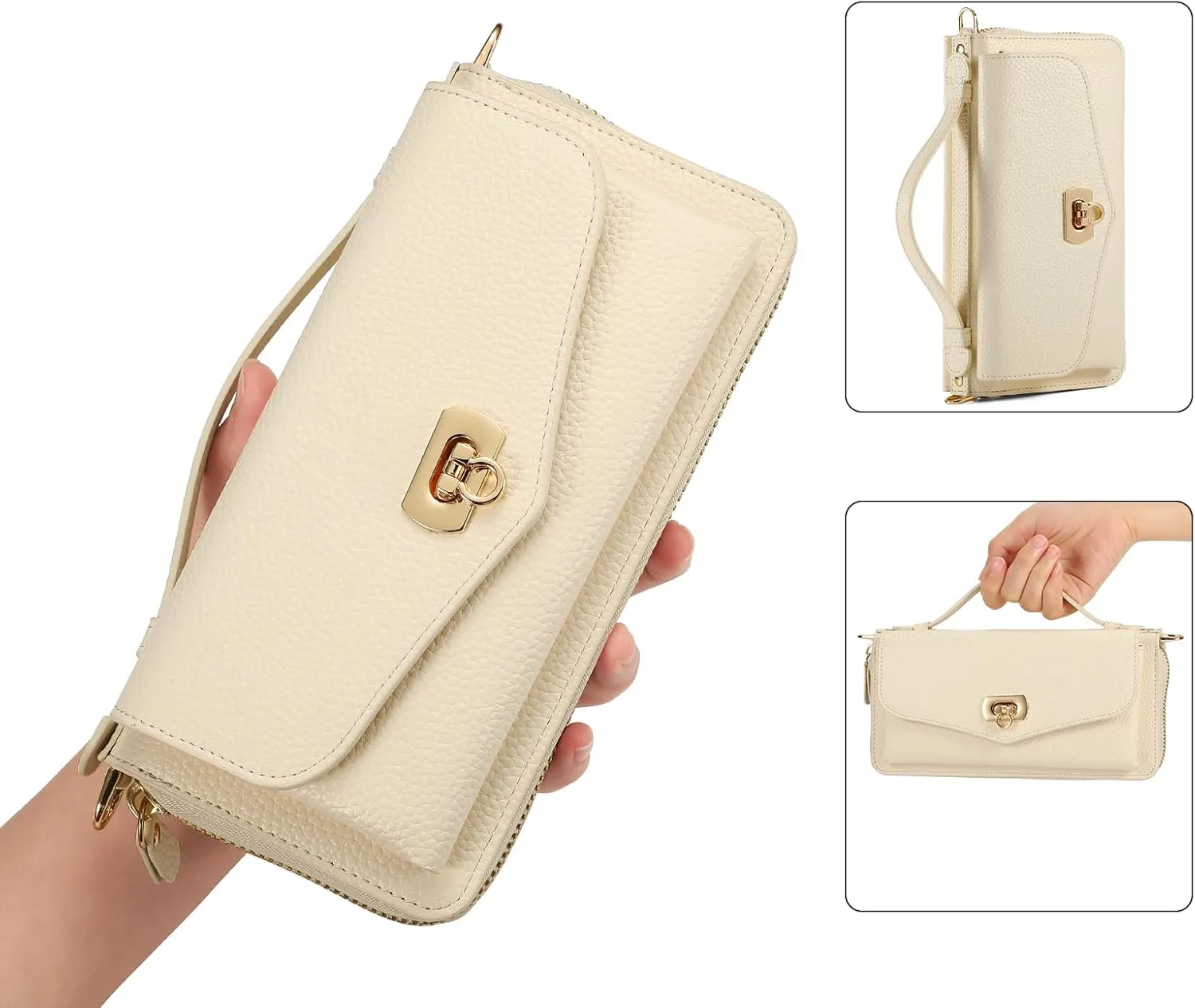 Crossbody Wallet Case for Samsung Galaxy S25 Ultra, Magnetic Detachable Floral PU Leather Phone Case RFID Blocking Card Holder Wristlet Mirror Flip Zipper Shoulder Purse Bag for Women, Beige