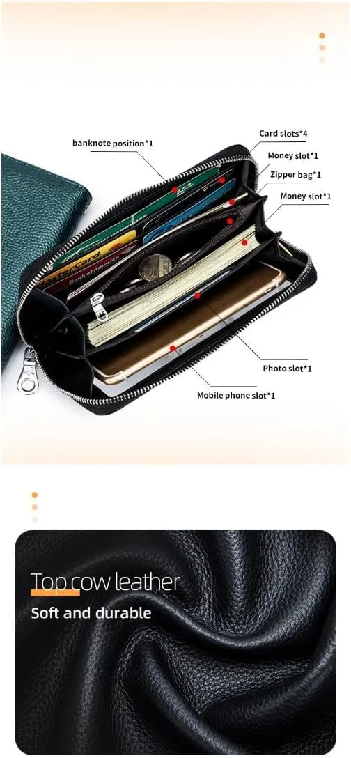 Crossbody Wallet Cell Phone Purse for Women Touch Screen Genuine Leather Mini Clear Rfid Blocking Bag