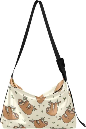 Cute Brown Sloth Beige Leather Hobo Handbags Women Large Purse Crossbody Art Animal Print Womens Fall Purses