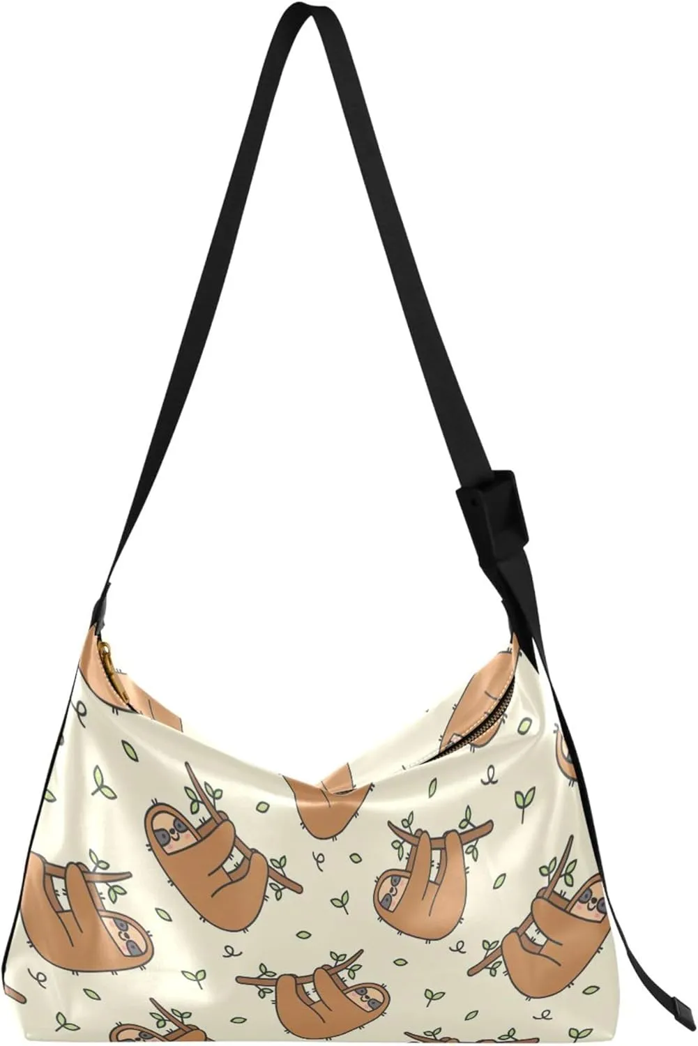 Cute Brown Sloth Beige Leather Hobo Handbags Women Large Purse Crossbody Art Animal Print Womens Fall Purses