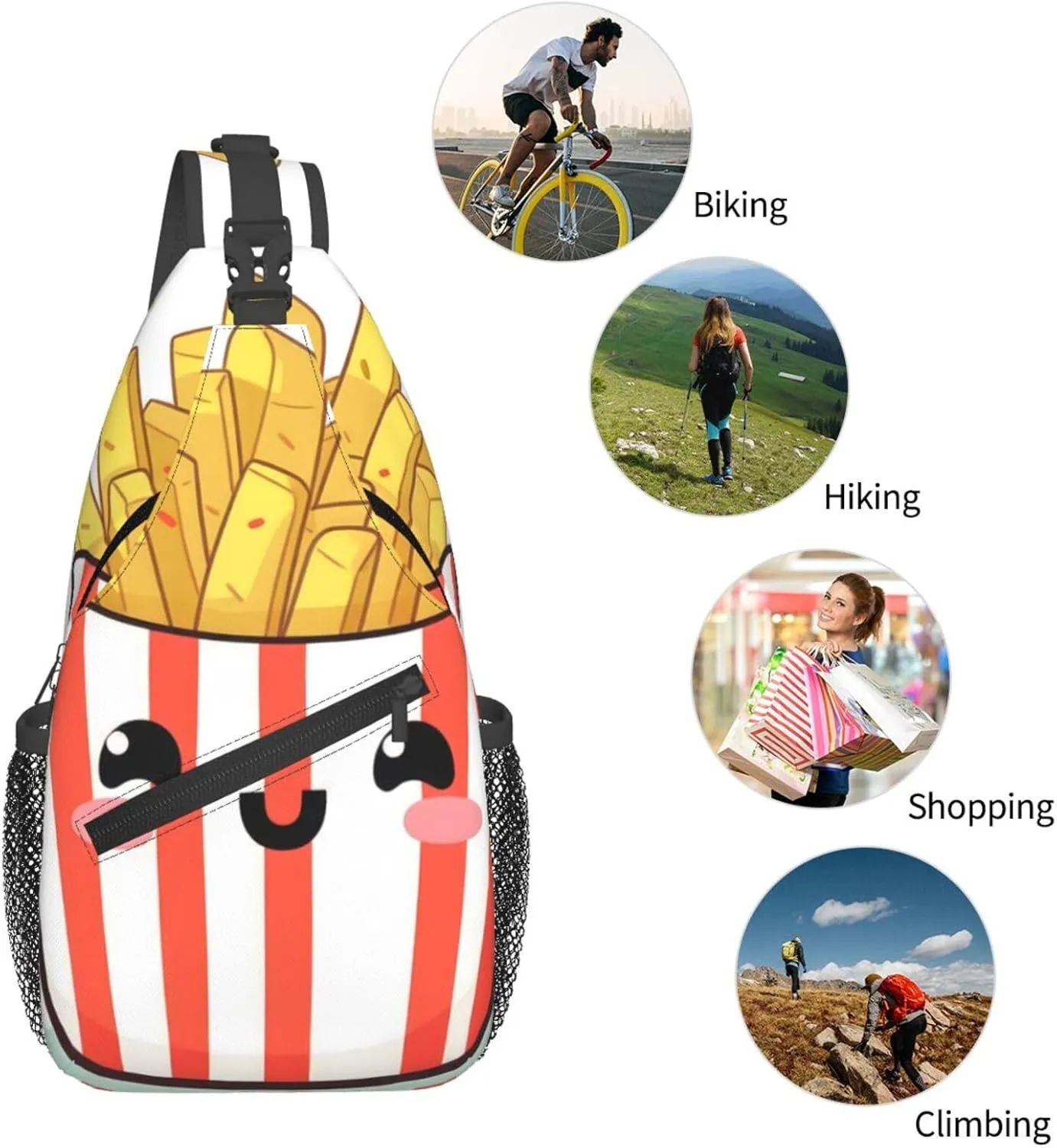 Cute French Fries Sling Backpack for Women Men, Chest Bag Daypack Crossbody for Travel Sport Running Hiking