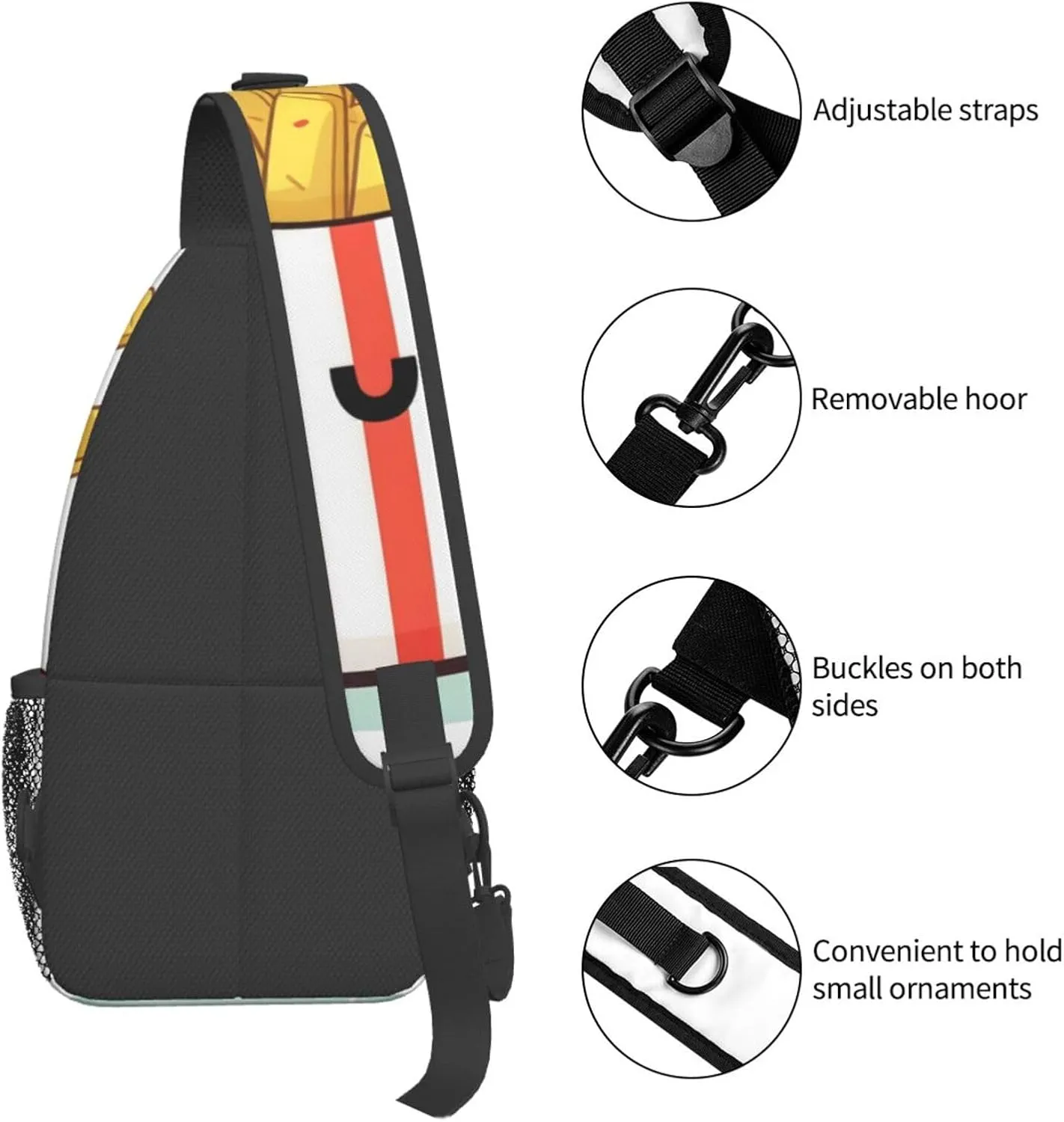 Cute French Fries Sling Backpack for Women Men, Chest Bag Daypack Crossbody for Travel Sport Running Hiking