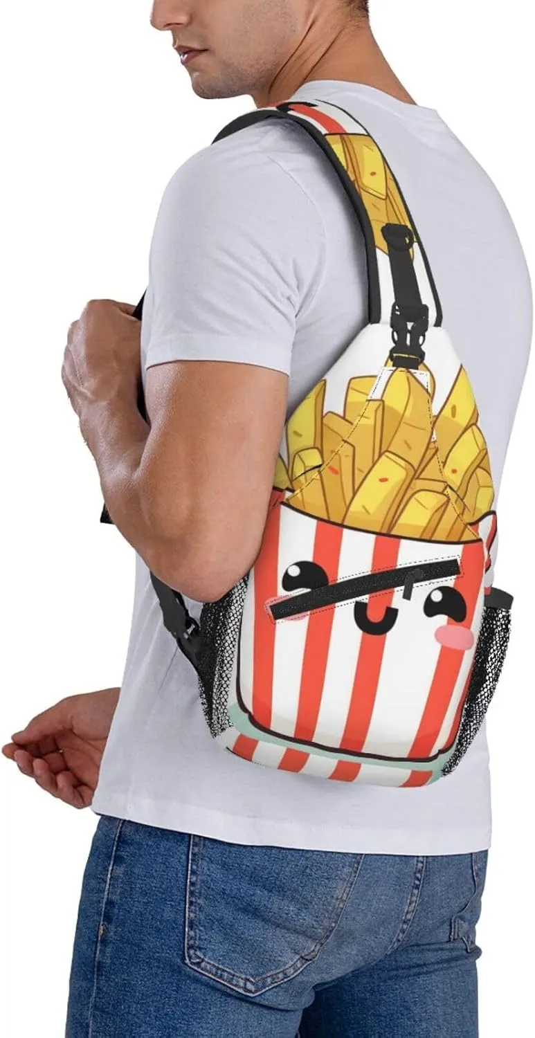 Cute French Fries Sling Backpack for Women Men, Chest Bag Daypack Crossbody for Travel Sport Running Hiking