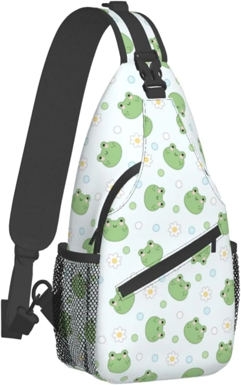 Cute Frog Sling Backpack Multipurpose Chest Bag Hiking Travel Daypack Crossbody Shoulder Bag Outdoor Unisex