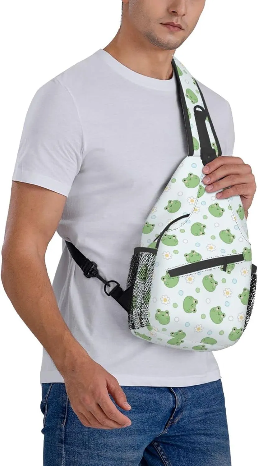 Cute Frog Sling Backpack Multipurpose Chest Bag Hiking Travel Daypack Crossbody Shoulder Bag Outdoor Unisex