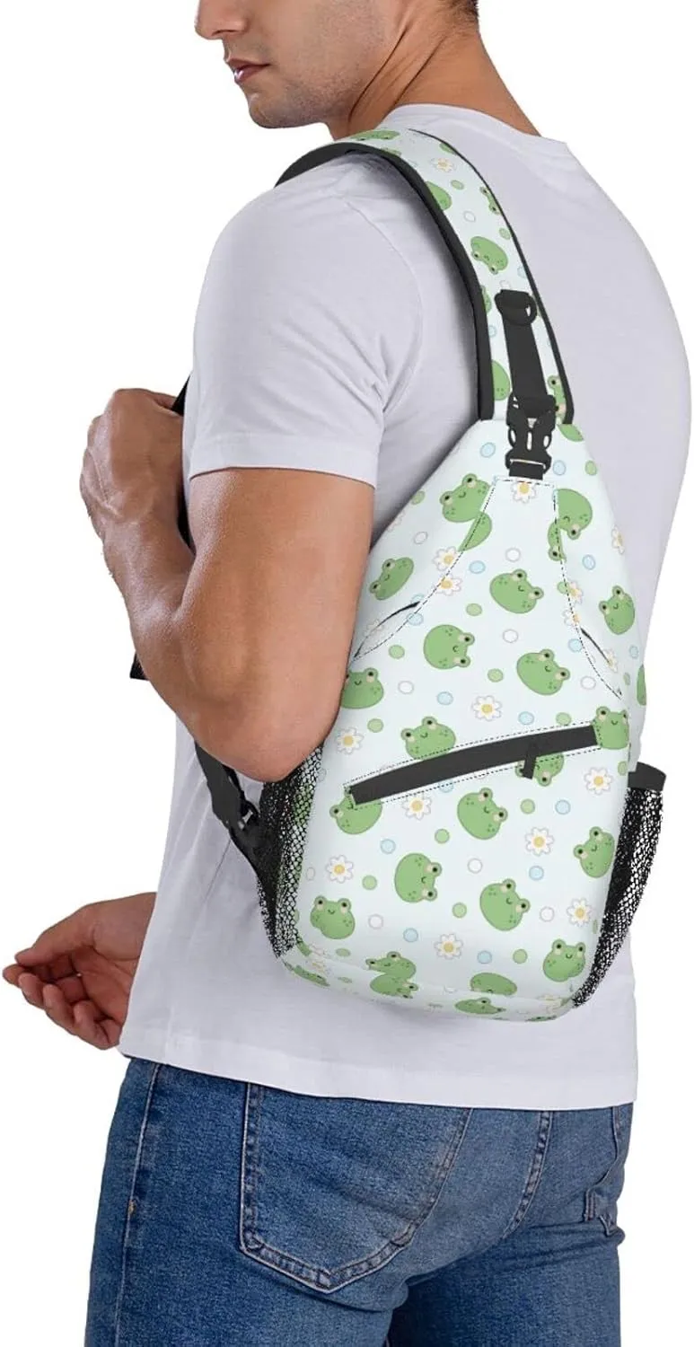 Cute Frog Sling Backpack Multipurpose Chest Bag Hiking Travel Daypack Crossbody Shoulder Bag Outdoor Unisex
