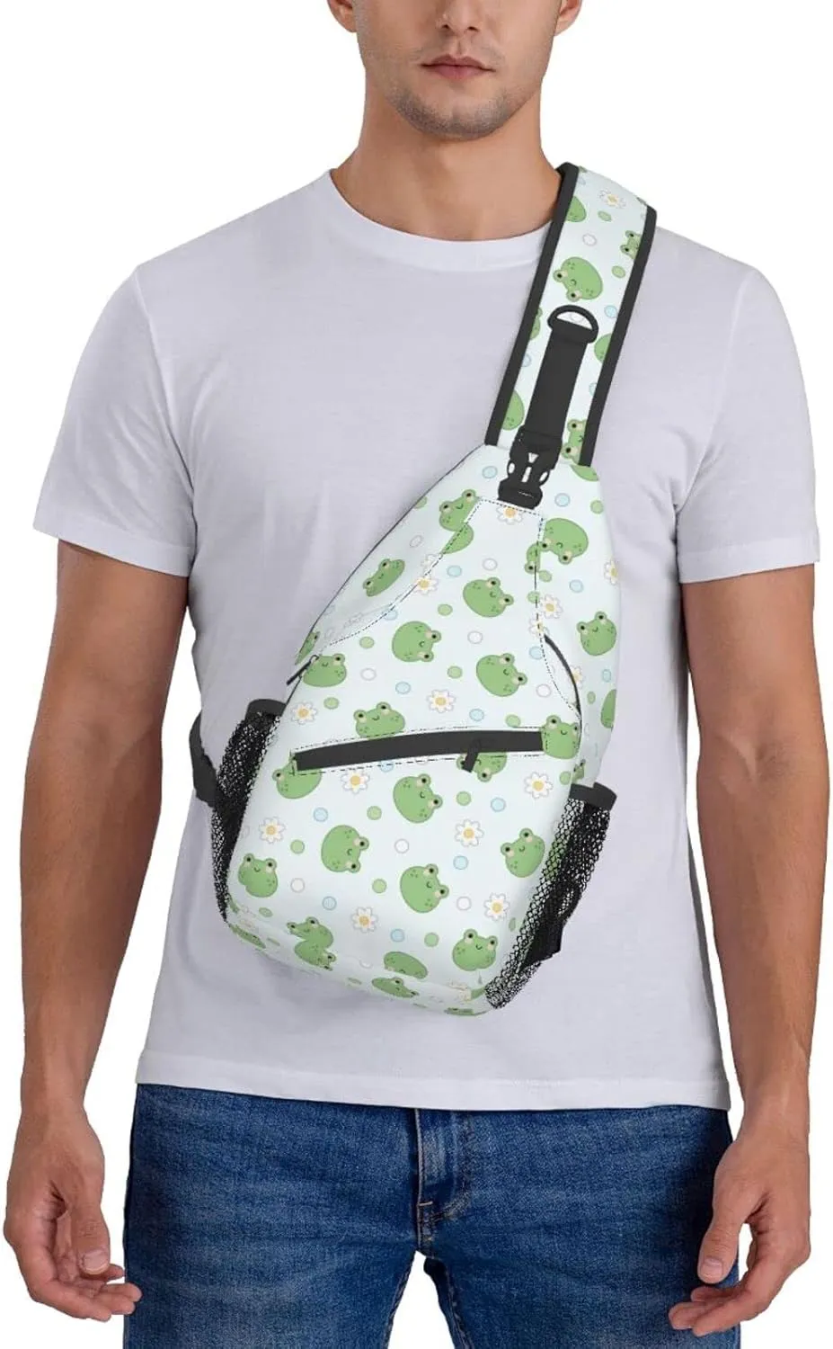 Cute Frog Sling Backpack Multipurpose Chest Bag Hiking Travel Daypack Crossbody Shoulder Bag Outdoor Unisex