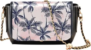 Cute Print Women Leather Shoulder Bag, Tropics Grunge Palm Women Crossbody Bag Purses Designer Handbag with Strap