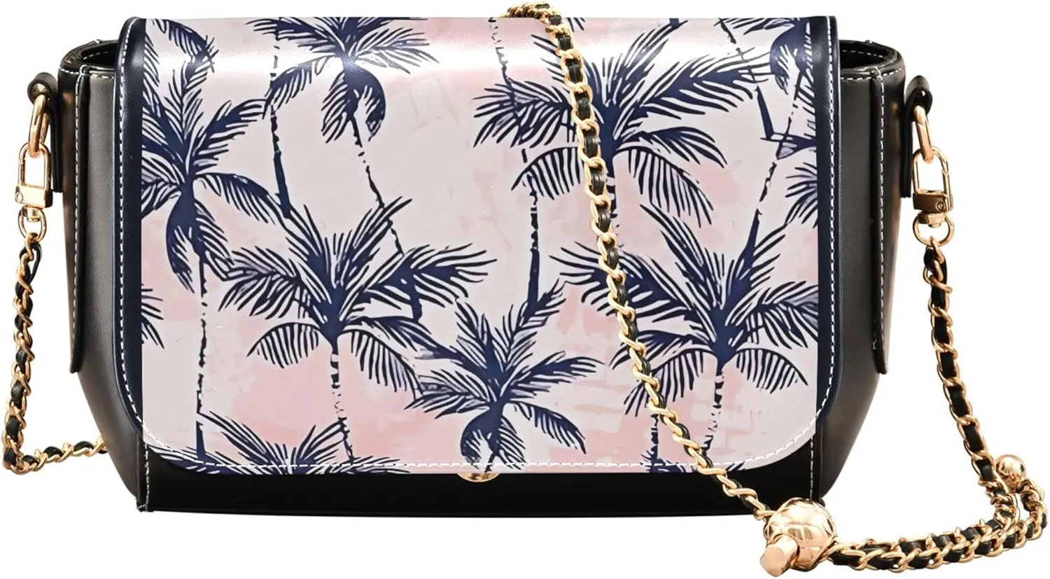 Cute Print Women Leather Shoulder Bag, Tropics Grunge Palm Women Crossbody Bag Purses Designer Handbag with Strap