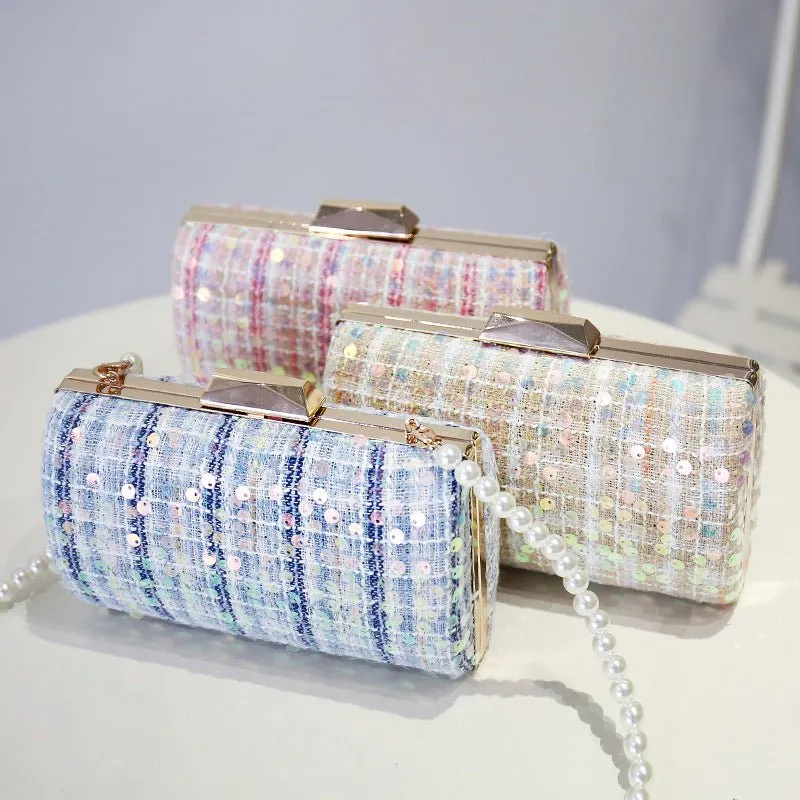 Cylindrical Sequined Crossbody Clutch Bag