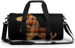 Dachshund Dog Plaid Tartan Pattern Gym Bag Unisex Duffle Bags Crossbody Handbags for Workout Weekender Overnight Travel