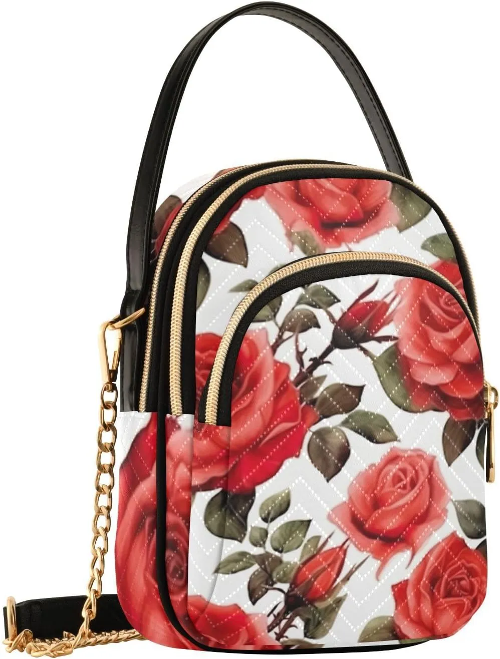 Daisies on Blue and White Checkered Womens Crossbody Purses, Fashion Crossbody Bag Crossbody Bag with Removable Strap