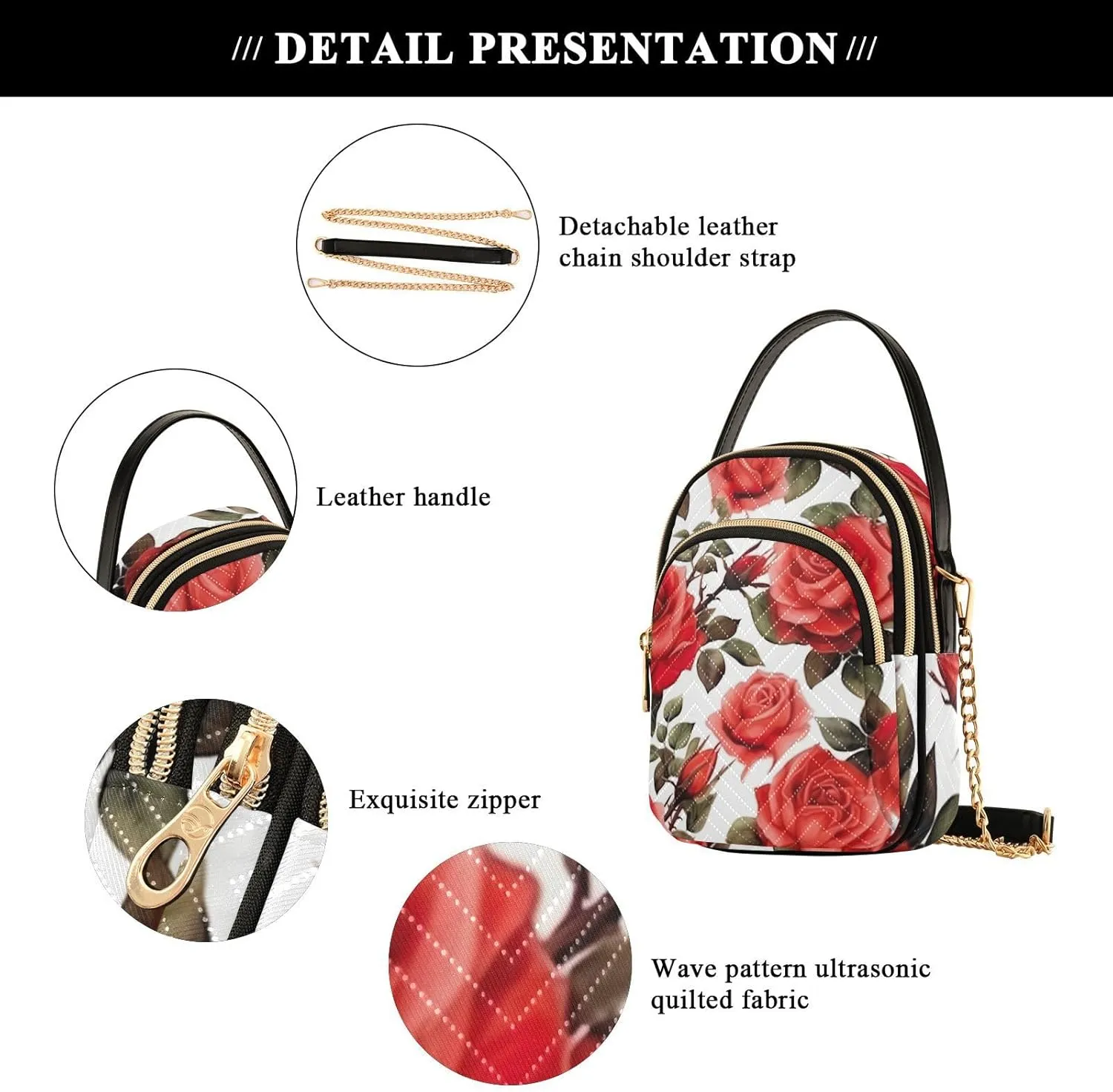 Daisies on Blue and White Checkered Womens Crossbody Purses, Fashion Crossbody Bag Crossbody Bag with Removable Strap