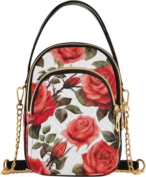 Daisies on Blue and White Checkered Womens Crossbody Purses, Fashion Crossbody Bag Crossbody Bag with Removable Strap