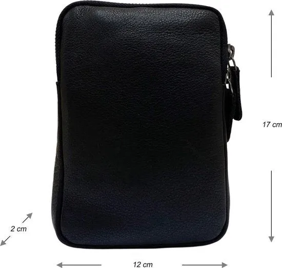 Dames Crossbody Telefoontasje met Portemonnee in Zwart Leer