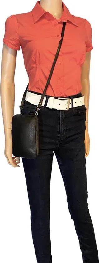 Dames Crossbody Telefoontasje met Portemonnee in Zwart Leer