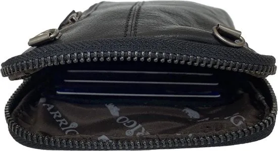 Dames Crossbody Telefoontasje met Portemonnee in Zwart Leer
