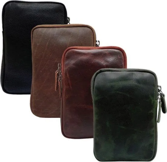 Dames Crossbody Telefoontasje met Portemonnee in Zwart Leer
