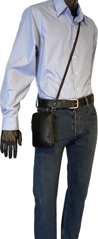 Dames Crossbody Telefoontasje met Portemonnee in Zwart Leer