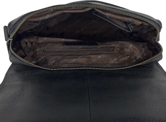 Dames Schoudertas - Zwart Leren Messenger Bag / Crossbody Tas