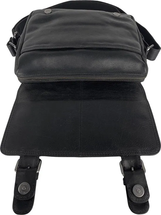 Dames Schoudertas - Zwart Leren Messenger Bag / Crossbody Tas