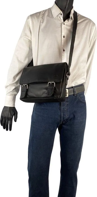 Dames Schoudertas - Zwart Leren Messenger Bag / Crossbody Tas