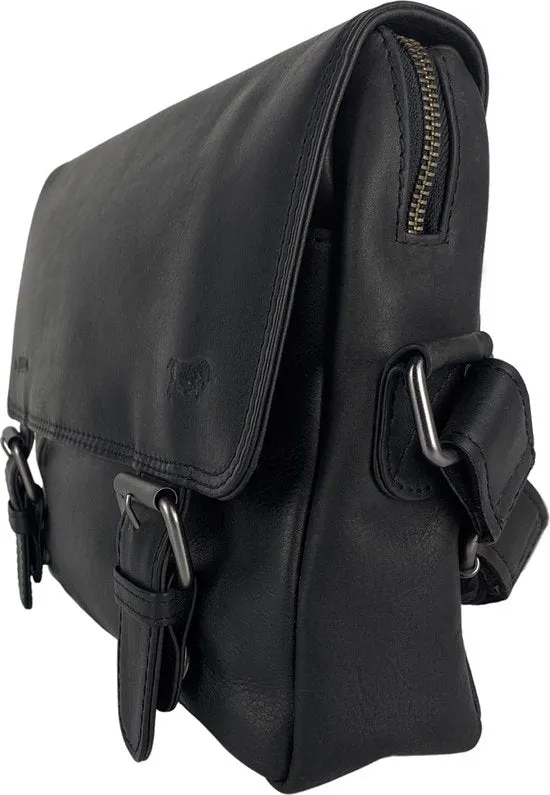 Dames Schoudertas - Zwart Leren Messenger Bag / Crossbody Tas