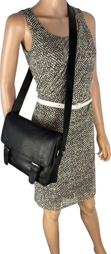 Dames Schoudertas - Zwart Leren Messenger Bag / Crossbody Tas