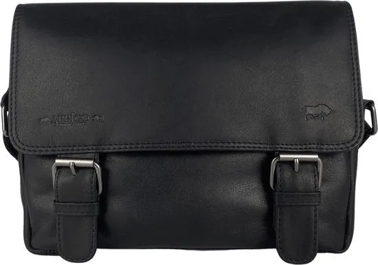 Dames Schoudertas - Zwart Leren Messenger Bag / Crossbody Tas