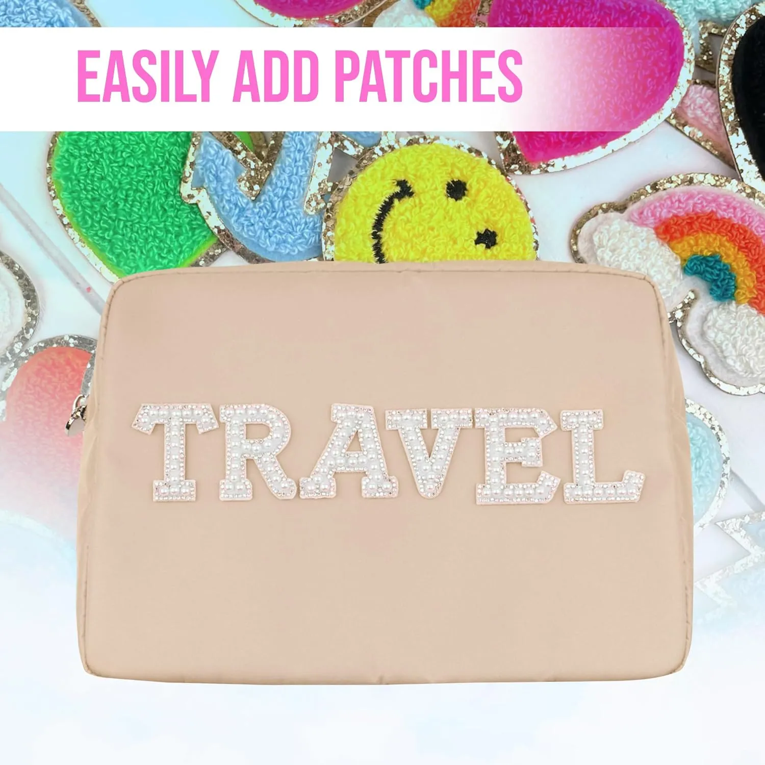 DANCOUR Nylon Makeup Bags for Women Large Preppy Travel Toiletry Pouch Cosmetic Bag Makeup Organizer