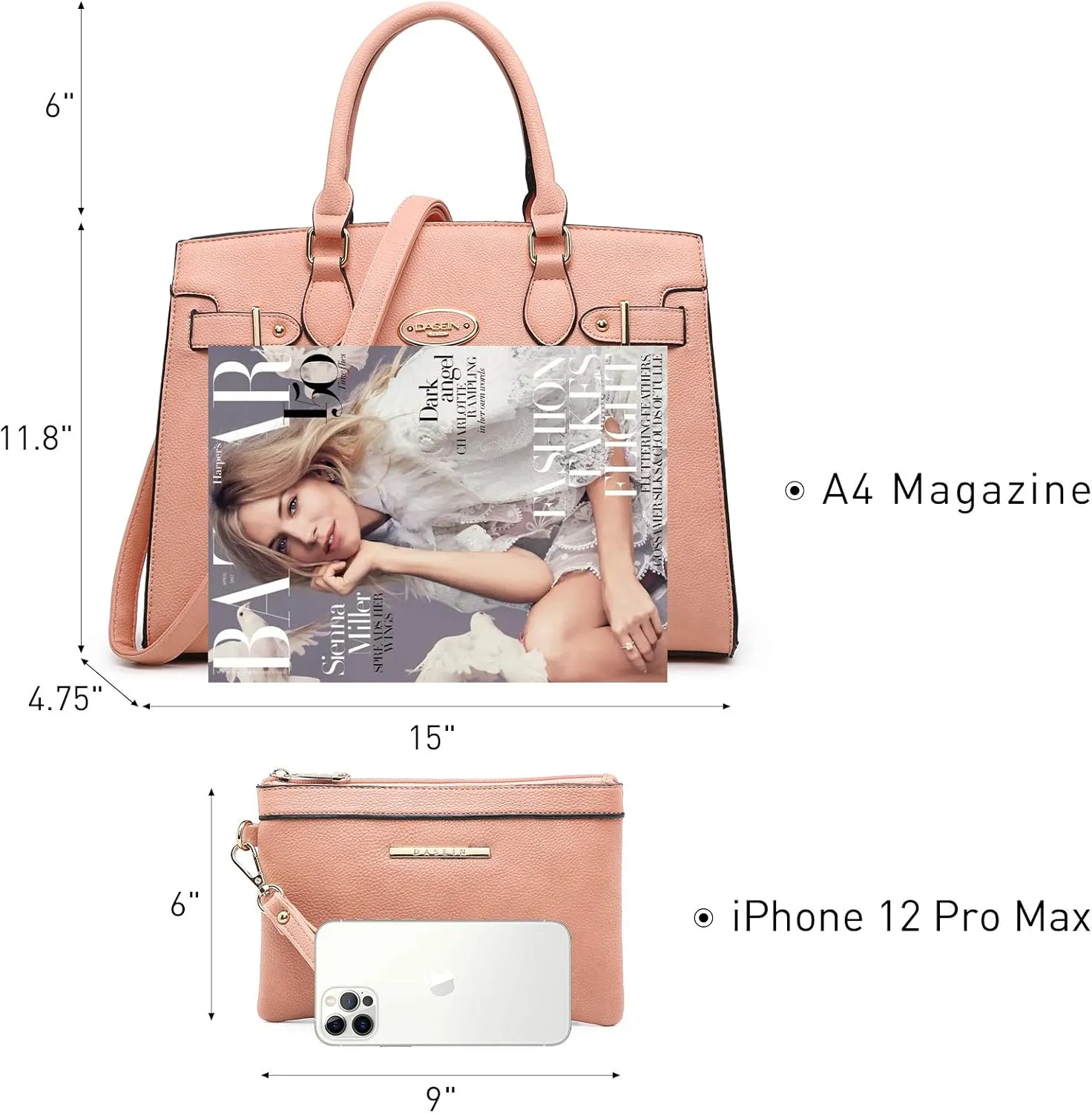 Dasein Women Handbags and Purses Ladies Shoulder Bag Top Handle Satchel Tote Work Bag with Matching Clutch