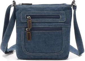 Dayfine Denim Crossbody Bag for Women and Men Small Single Shoulder Bag Satchel Handbags Ladies Purses Casual Bag Multi-pocket zip Square Wallet
