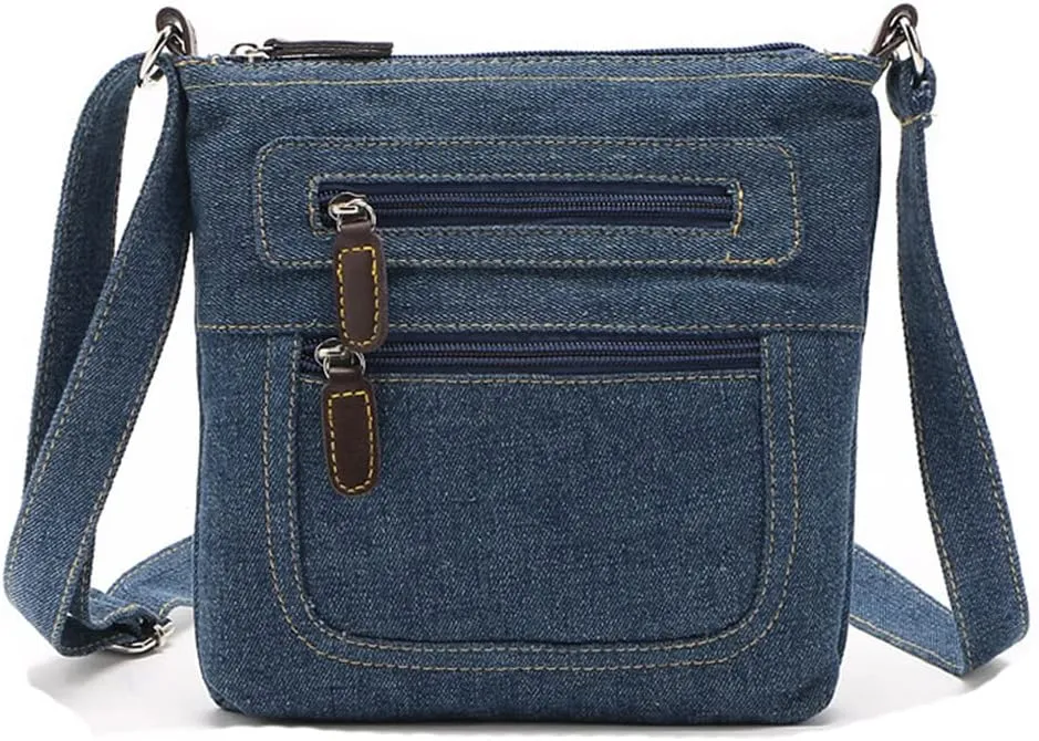Dayfine Denim Crossbody Bag for Women and Men Small Single Shoulder Bag Satchel Handbags Ladies Purses Casual Bag Multi-pocket zip Square Wallet