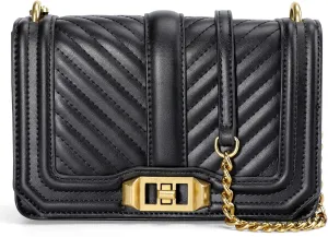 Designer Crossbody Bags for Women, Small Quilted Leather Handbags, Trendy Womens Mini Purse, Shoulder Bag Chain Strap (Black)