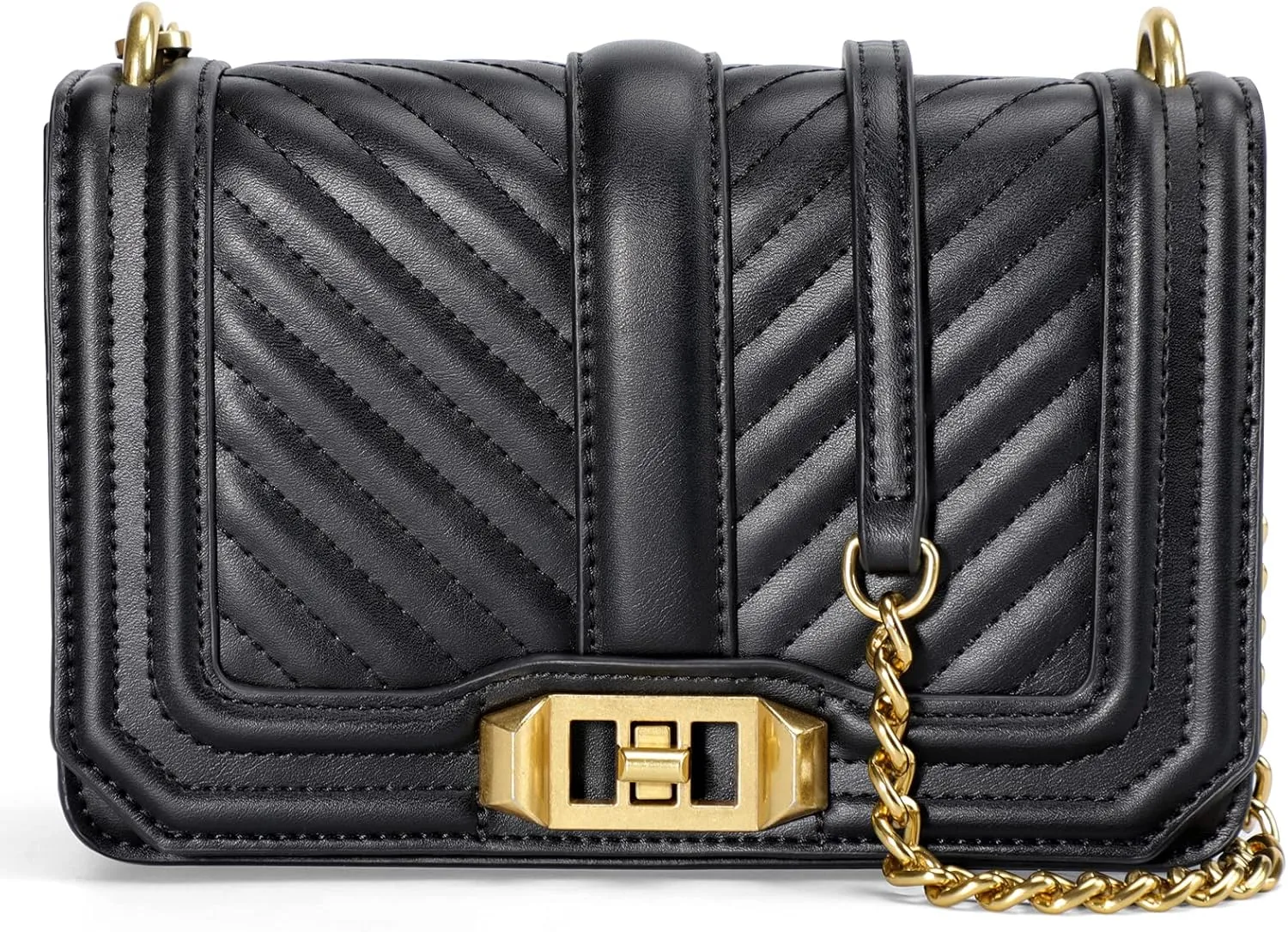 Designer Crossbody Bags for Women, Small Quilted Leather Handbags, Trendy Womens Mini Purse, Shoulder Bag Chain Strap (Black)