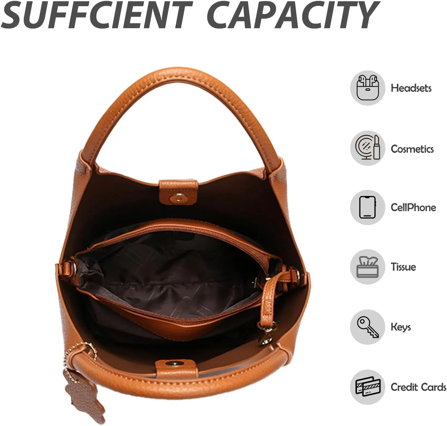 Designer Real Genuine Leather Bucket Handbag For Women Crossbody Bags With Shoulder Strap For Women