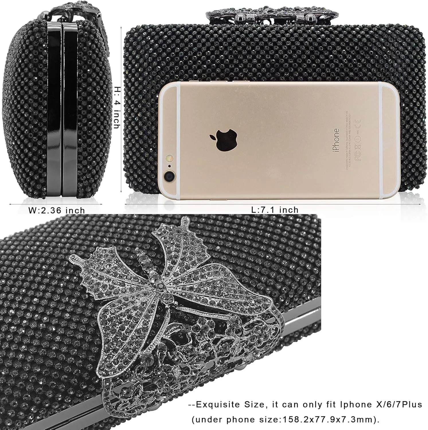 Dexmay Rhinestone Clutch Bag with Crystal Butterfly Clasp Women Evening Handbag Formal Party Purse