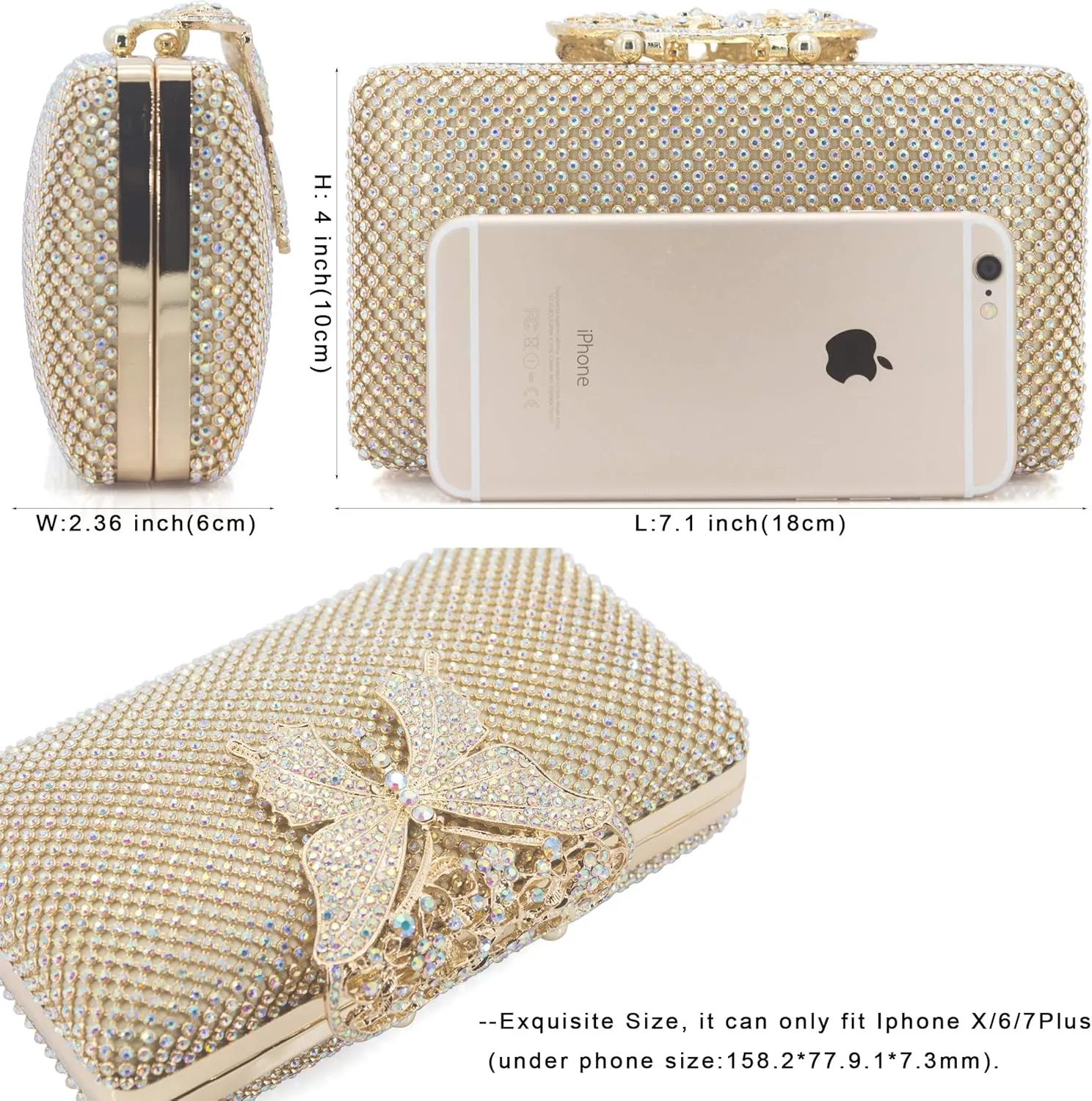 Dexmay Rhinestone Clutch Bag with Crystal Butterfly Clasp Women Evening Handbag Formal Party Purse